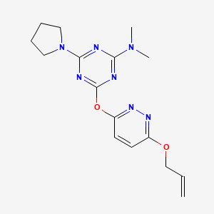 molecular formula C16H21N7O2 B5586438 N,N-dimethyl-4-{[6-(prop-2-en-1-yloxy)pyridazin-3-yl]oxy}-6-(pyrrolidin-1-yl)-1,3,5-triazin-2-amine 