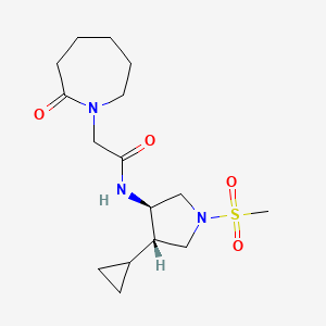molecular formula C16H27N3O4S B5586761 N-[(3R,4S)-4-cyclopropyl-1-methylsulfonylpyrrolidin-3-yl]-2-(2-oxoazepan-1-yl)acetamide 