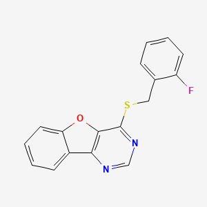 molecular formula C17H11FN2OS B5588176 4-((2-Fluorobenzyl)thio)benzofuro[3,2-d]pyrimidine 