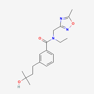 molecular formula C18H25N3O3 B5588223 N-ethyl-3-(3-hydroxy-3-methylbutyl)-N-[(5-methyl-1,2,4-oxadiazol-3-yl)methyl]benzamide 