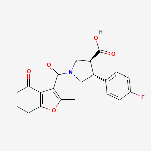 molecular formula C21H20FNO5 B5588486 (3S,4R)-4-(4-fluorophenyl)-1-(2-methyl-4-oxo-6,7-dihydro-5H-1-benzofuran-3-carbonyl)pyrrolidine-3-carboxylic acid 