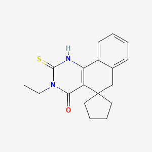 molecular formula C18H20N2OS B5588661 3-ETHYL-2-SULFANYLIDENE-2,3,4,6-TETRAHYDRO-1H-SPIRO[BENZO[H]QUINAZOLINE-5,1'-CYCLOPENTAN]-4-ONE 