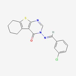 molecular formula C17H14ClN3OS B5589188 3-{[(E)-1-(3-CHLOROPHENYL)METHYLIDENE]AMINO}-5,6,7,8-TETRAHYDRO[1]BENZOTHIENO[2,3-D]PYRIMIDIN-4(3H)-ONE 