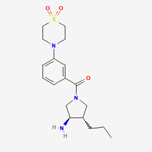 molecular formula C18H27N3O3S B5589196 [(3R,4S)-3-amino-4-propylpyrrolidin-1-yl]-[3-(1,1-dioxo-1,4-thiazinan-4-yl)phenyl]methanone 