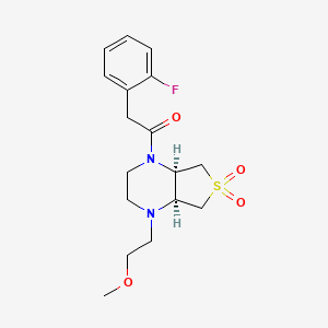 molecular formula C17H23FN2O4S B5589318 1-[(4aR,7aS)-1-(2-methoxyethyl)-6,6-dioxo-2,3,4a,5,7,7a-hexahydrothieno[3,4-b]pyrazin-4-yl]-2-(2-fluorophenyl)ethanone 