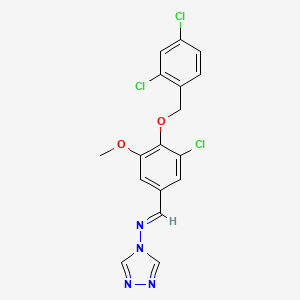 molecular formula C17H13Cl3N4O2 B5589416 (E)-1-[3-chloro-4-[(2,4-dichlorophenyl)methoxy]-5-methoxyphenyl]-N-(1,2,4-triazol-4-yl)methanimine 