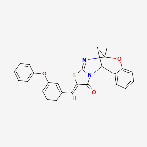 molecular formula C26H20N2O3S B5589428 (2Z)-5-methyl-2-(3-phenoxybenzylidene)-5H,11H-5,11-methano[1,3]thiazolo[2,3-d][1,3,5]benzoxadiazocin-1(2H)-one 