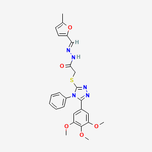 molecular formula C25H25N5O5S B5589555 N'-[(E)-(5-methylfuran-2-yl)methylidene]-2-{[4-phenyl-5-(3,4,5-trimethoxyphenyl)-4H-1,2,4-triazol-3-yl]sulfanyl}acetohydrazide 