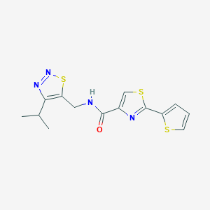molecular formula C14H14N4OS3 B5589570 N-[(4-isopropyl-1,2,3-thiadiazol-5-yl)methyl]-2-(2-thienyl)-1,3-thiazole-4-carboxamide 