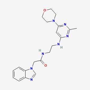 molecular formula C20H25N7O2 B5589704 2-(1H-benzimidazol-1-yl)-N-(2-{[2-methyl-6-(4-morpholinyl)-4-pyrimidinyl]amino}ethyl)acetamide 