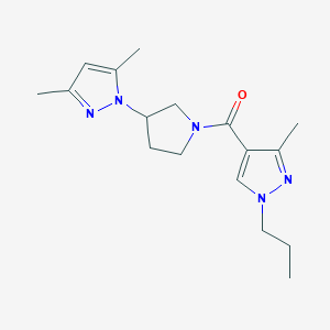 molecular formula C17H25N5O B5589767 4-{[3-(3,5-dimethyl-1H-pyrazol-1-yl)-1-pyrrolidinyl]carbonyl}-3-methyl-1-propyl-1H-pyrazole 