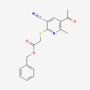 molecular formula C18H16N2O3S B5590147 BENZYL 2-[(5-ACETYL-3-CYANO-6-METHYLPYRIDIN-2-YL)SULFANYL]ACETATE 