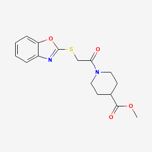 molecular formula C16H18N2O4S B5590638 methyl 1-[(1,3-benzoxazol-2-ylthio)acetyl]-4-piperidinecarboxylate 