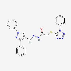 molecular formula C25H20N8OS B5590802 N-[(E)-(1,3-diphenylpyrazol-4-yl)methylideneamino]-2-(1-phenyltetrazol-5-yl)sulfanylacetamide 