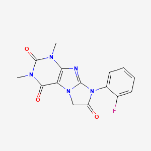 molecular formula C15H12FN5O3 B5590803 8-(2-FLUOROPHENYL)-1,3-DIMETHYL-1H,2H,3H,4H,6H,7H,8H-IMIDAZO[1,2-G]PURINE-2,4,7-TRIONE 