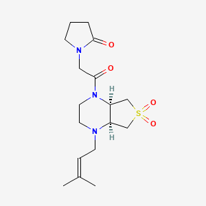 molecular formula C17H27N3O4S B5590945 1-[2-[(4aR,7aS)-1-(3-methylbut-2-enyl)-6,6-dioxo-2,3,4a,5,7,7a-hexahydrothieno[3,4-b]pyrazin-4-yl]-2-oxoethyl]pyrrolidin-2-one 