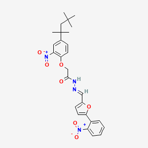 molecular formula C27H30N4O7 B5591044 N-[(E)-[5-(2-nitrophenyl)furan-2-yl]methylideneamino]-2-[2-nitro-4-(2,4,4-trimethylpentan-2-yl)phenoxy]acetamide 
