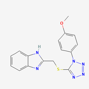 molecular formula C16H14N6OS B5591186 2-({[1-(4-METHOXYPHENYL)-1H-1,2,3,4-TETRAZOL-5-YL]SULFANYL}METHYL)-1H-1,3-BENZODIAZOLE 