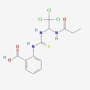 molecular formula C13H14Cl3N3O3S B5592094 2-[[2,2,2-Trichloro-1-(propanoylamino)ethyl]carbamothioylamino]benzoic acid 