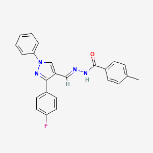 molecular formula C24H19FN4O B5592991 N-[(E)-[3-(4-fluorophenyl)-1-phenylpyrazol-4-yl]methylideneamino]-4-methylbenzamide 