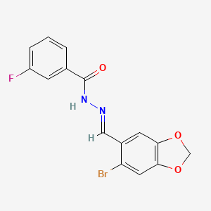 molecular formula C15H10BrFN2O3 B5593277 N'-[(E)-(6-bromo-1,3-benzodioxol-5-yl)methylidene]-3-fluorobenzohydrazide 