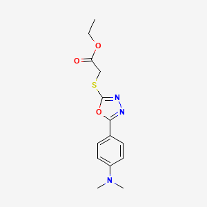 molecular formula C14H17N3O3S B5593903 ETHYL 2-({5-[4-(DIMETHYLAMINO)PHENYL]-1,3,4-OXADIAZOL-2-YL}SULFANYL)ACETATE 