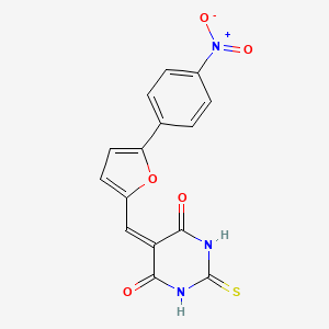 molecular formula C15H9N3O5S B5594792 5-{[5-(4-NITROPHENYL)FURAN-2-YL]METHYLIDENE}-2-SULFANYLIDENE-1,3-DIAZINANE-4,6-DIONE 