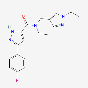 molecular formula C18H20FN5O B5594828 N-ethyl-N-[(1-ethylpyrazol-4-yl)methyl]-3-(4-fluorophenyl)-1H-pyrazole-5-carboxamide 