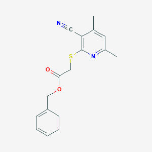 molecular formula C17H16N2O2S B5594925 BENZYL 2-[(3-CYANO-4,6-DIMETHYL-2-PYRIDYL)SULFANYL]ACETATE 