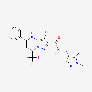 molecular formula C20H20ClF3N6O B5594990 3-CHLORO-N-[(1,5-DIMETHYL-1H-PYRAZOL-4-YL)METHYL]-5-PHENYL-7-(TRIFLUOROMETHYL)-4H,5H,6H,7H-PYRAZOLO[1,5-A]PYRIMIDINE-2-CARBOXAMIDE 