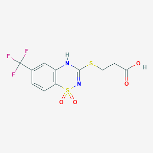 molecular formula C11H9F3N2O4S2 B055950 3-[[1,1-Dioxo-6-(trifluoromethyl)-4H-1lambda6,2,4-benzothiadiazin-3-yl]sulfanyl]propanoic acid CAS No. 124850-88-0