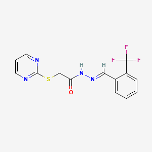 molecular formula C14H11F3N4OS B5595253 2-(PYRIMIDIN-2-YLSULFANYL)-N'-[(E)-[2-(TRIFLUOROMETHYL)PHENYL]METHYLIDENE]ACETOHYDRAZIDE 