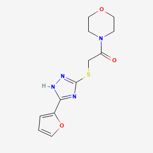 molecular formula C12H14N4O3S B5595381 2-{[5-(FURAN-2-YL)-1H-1,2,4-TRIAZOL-3-YL]SULFANYL}-1-(MORPHOLIN-4-YL)ETHANONE 