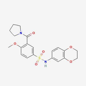 molecular formula C20H22N2O6S B5595402 N-(2,3-dihydro-1,4-benzodioxin-6-yl)-4-methoxy-3-(pyrrolidin-1-ylcarbonyl)benzenesulfonamide 