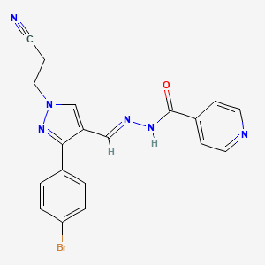molecular formula C19H15BrN6O B5595614 N-[(E)-[3-(4-bromophenyl)-1-(2-cyanoethyl)pyrazol-4-yl]methylideneamino]pyridine-4-carboxamide 