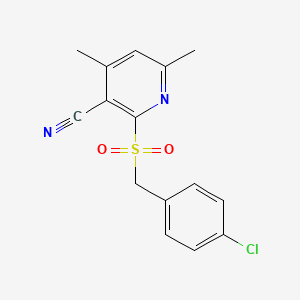 molecular formula C15H13ClN2O2S B5595997 2-[(4-Chlorophenyl)methylsulfonyl]-4,6-dimethylpyridine-3-carbonitrile 