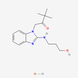 molecular formula C16H24BrN3O2 B5596802 1-{2-[(3-hydroxypropyl)amino]-1H-benzimidazol-1-yl}-3,3-dimethyl-2-butanone hydrobromide 