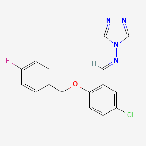 molecular formula C16H12ClFN4O B5597210 N-[(E)-{5-chloro-2-[(4-fluorobenzyl)oxy]phenyl}methylidene]-4H-1,2,4-triazol-4-amine 