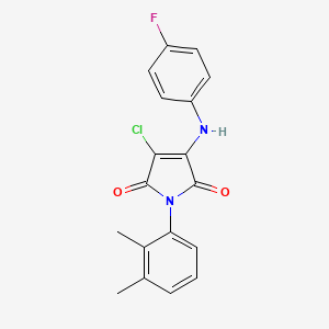molecular formula C18H14ClFN2O2 B5597876 3-CHLORO-1-(2,3-DIMETHYLPHENYL)-4-[(4-FLUOROPHENYL)AMINO]-2,5-DIHYDRO-1H-PYRROLE-2,5-DIONE 