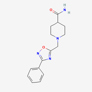 molecular formula C15H18N4O2 B5598358 1-[(3-Phenyl-1,2,4-oxadiazol-5-yl)methyl]piperidine-4-carboxamide 