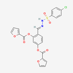 molecular formula C23H15ClN2O8S B5598383 [4-[(E)-[(4-chlorophenyl)sulfonylhydrazinylidene]methyl]-3-(furan-2-carbonyloxy)phenyl] furan-2-carboxylate 