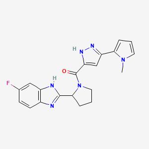 molecular formula C20H19FN6O B5598430 [2-(6-fluoro-1H-benzimidazol-2-yl)pyrrolidin-1-yl]-[3-(1-methylpyrrol-2-yl)-1H-pyrazol-5-yl]methanone 