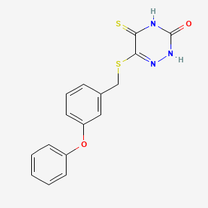 molecular formula C16H13N3O2S2 B5598494 6-[(3-phenoxybenzyl)sulfanyl]-5-thioxo-4,5-dihydro-1,2,4-triazin-3(2H)-one 