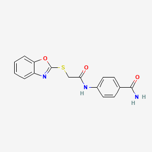 molecular formula C16H13N3O3S B5598944 4-{[(1,3-Benzoxazol-2-ylsulfanyl)acetyl]amino}benzamide 