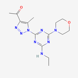 molecular formula C14H20N8O2 B5598949 1-{1-[4-(ETHYLAMINO)-6-(MORPHOLIN-4-YL)-1,3,5-TRIAZIN-2-YL]-5-METHYL-1H-1,2,3-TRIAZOL-4-YL}ETHAN-1-ONE 