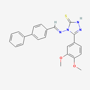 molecular formula C23H20N4O2S B5599003 4-{[(E)-[1,1'-biphenyl]-4-ylmethylidene]amino}-5-(3,4-dimethoxyphenyl)-4H-1,2,4-triazol-3-yl hydrosulfide 