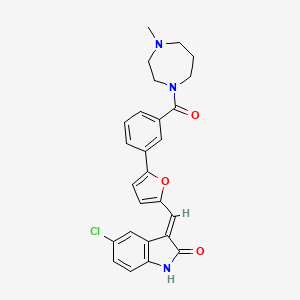molecular formula C₂₆H₂₄ClN₃O₃ B560055 (3E)-5-chloro-3-[[5-[3-(4-methyl-1,4-diazepane-1-carbonyl)phenyl]furan-2-yl]methylidene]-1H-indol-2-one CAS No. 1202916-90-2