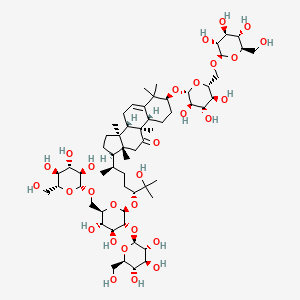 molecular formula C60H100O29 B560080 (3S,8S,9S,10S,13R,14S,17R)-17-[(2R,5R)-5-[(2S,3R,4S,5S,6R)-4,5-dihydroxy-3-[(2R,3R,4S,5S,6R)-3,4,5-trihydroxy-6-(hydroxymethyl)oxan-2-yl]oxy-6-[[(2R,3R,4S,5S,6R)-3,4,5-trihydroxy-6-(hydroxymethyl)oxan-2-yl]oxymethyl]oxan-2-yl]oxy-6-hydroxy-6-methylheptan-2-yl]-4,4,9,13,14-pentamethyl-3-[(2R,3R,4S,5S,6R)-3,4,5-trihydroxy-6-[[(2R,3R,4S,5S,6R)-3,4,5-trihydroxy-6-(hydroxymethyl)oxan-2-yl]oxymethyl]oxan-2-yl]oxy-1,2,3,7,8,10,12,15,16,17-decahydrocyclopenta[a]phenanthren-11-one CAS No. 126105-11-1