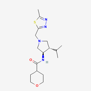 molecular formula C17H28N4O2S B5600903 N-{rel-(3R,4S)-4-isopropyl-1-[(5-methyl-1,3,4-thiadiazol-2-yl)methyl]-3-pyrrolidinyl}tetrahydro-2H-pyran-4-carboxamide hydrochloride 