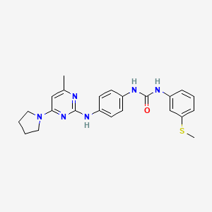 molecular formula C23H26N6OS B5600943 N-(4-{[4-methyl-6-(1-pyrrolidinyl)-2-pyrimidinyl]amino}phenyl)-N'-[3-(methylthio)phenyl]urea 